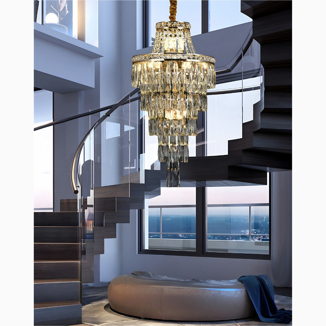 La Croix-sur-Roudoule | Duplex Spiral Crystal Stairway Chandelier, Dia31.5"By Miron Demid LLC