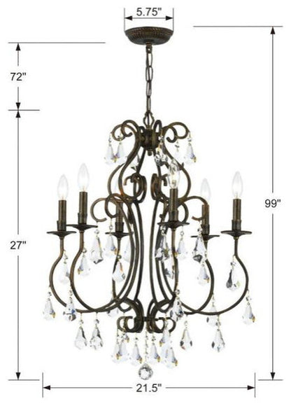 Ashton 6-Light Chandelier in Traditional and Contemporary Style, 21.5"By Crystorama Lighting