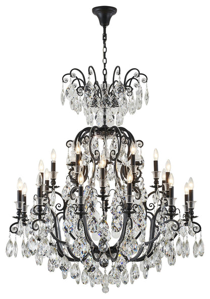 24-Light Matte Black Chandelier With Clear Hanging CrystalsBy Design Living