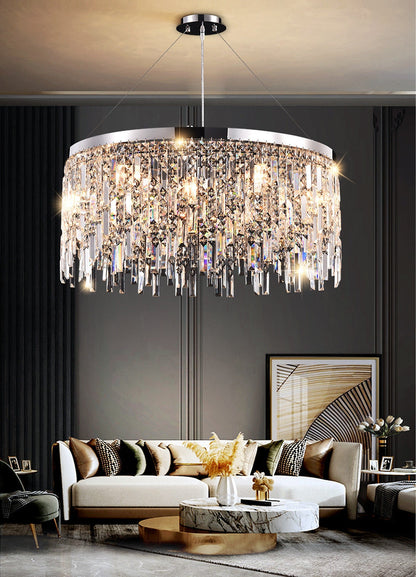Inveruno | Modern Drum LED Silver Crystal Chandelier for Living Room, Kitchen, Dia31.5" / Dia80cm, Cool Light, DimmableBy Miron Demid LLC