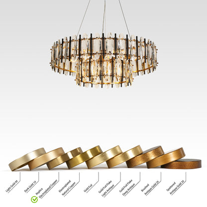LNC Noctiflorous Gold Modern Tiered Crystal Lighting Fixture, 2-Tier ChandelierBy LNC