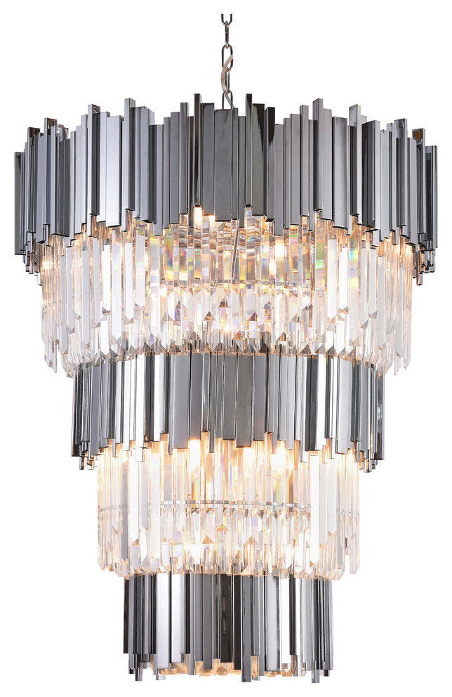 3-Tier Chrome Bar Rod Frame Chandelier, Clear Crystal DropsBy Design Living