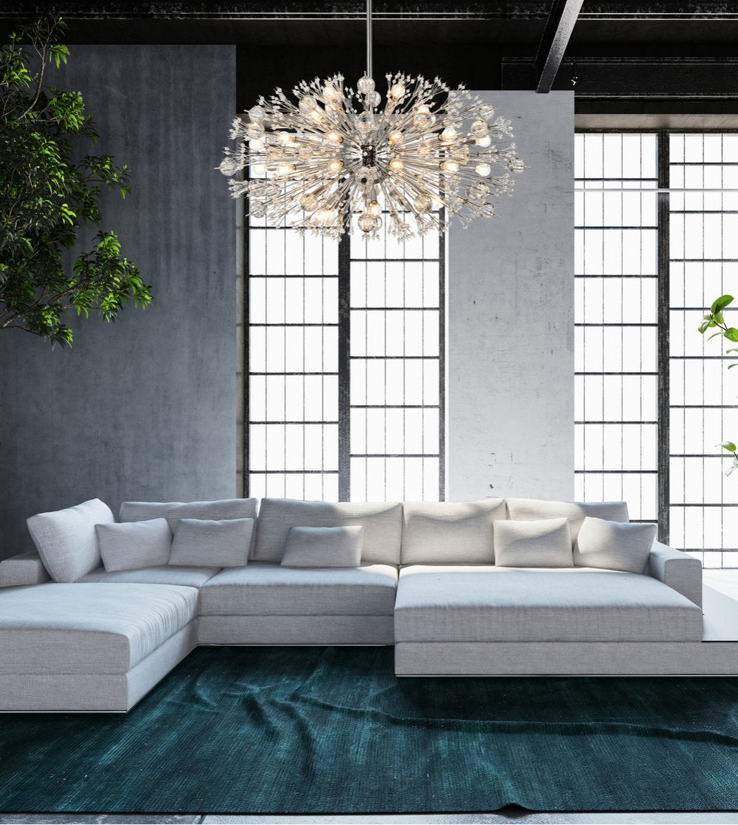 Elegant Lighting 2500D42C Vera 42 inch crystal starburst oval pendant in chromeBy Elegant Furniture & Lighting