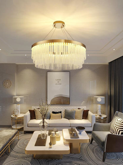 Zapponeta | Round/Oval Crystal Gold Chandelier for Bedroom, Dia31.5"By Miron Demid LLC