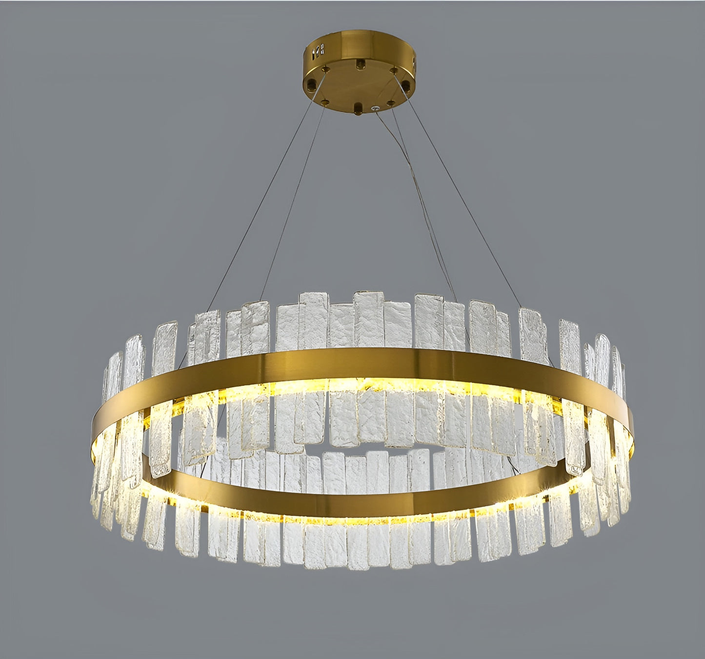 Ieper | Gold Glass Round Led Chandelier for Living Room, 31"By Miron Demid LLC