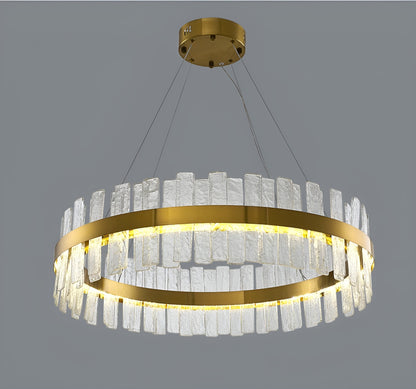 Ieper | Gold Glass Round Led Chandelier for Living Room, 31"By Miron Demid LLC