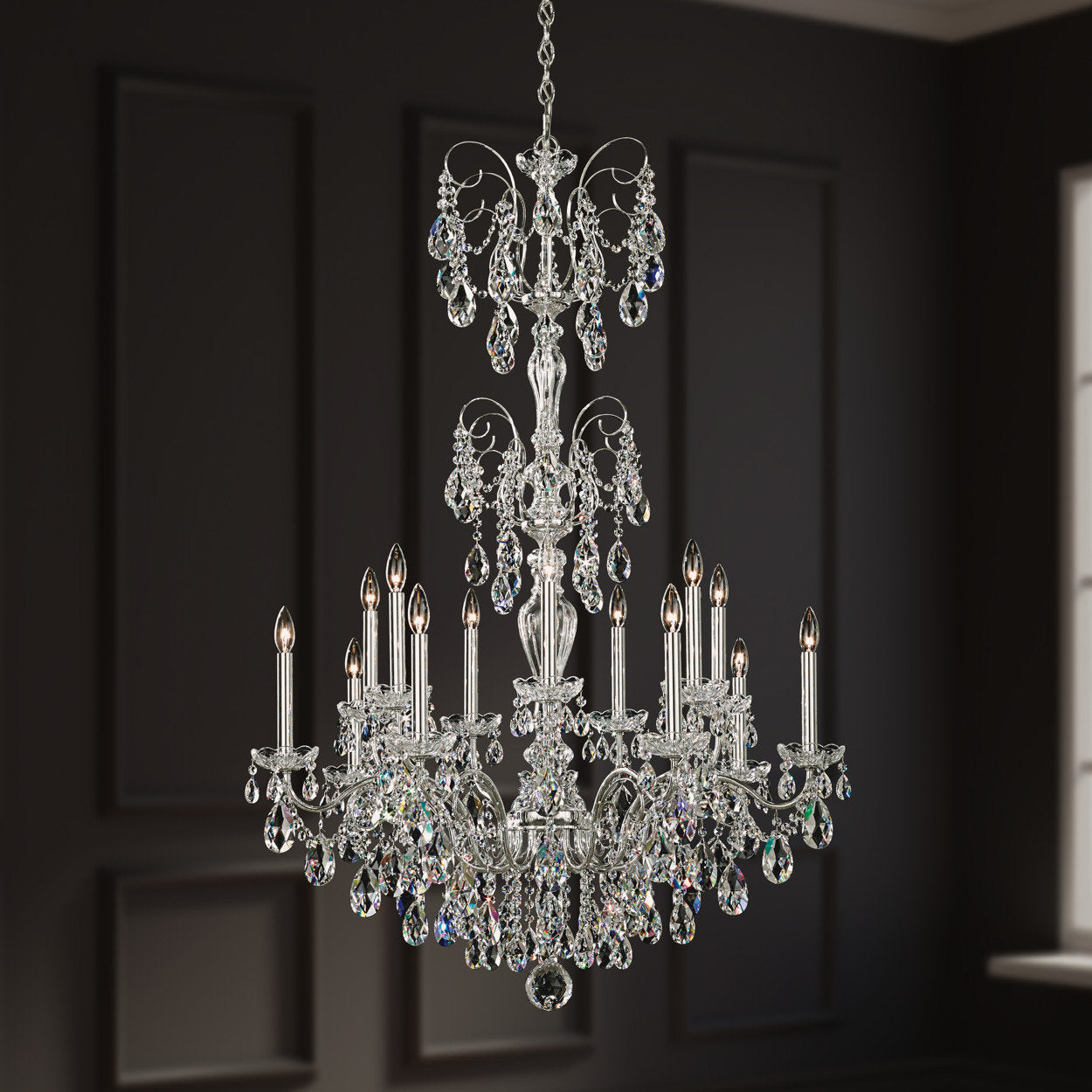 Schonbek St1952N-40S 14 Light Crystal Chandelier, Polished SilverBy Schonbek