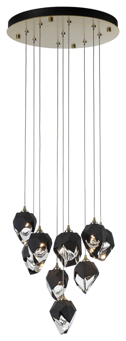 Chrysalis 9-Light Small Crystal Pendant Modern Brass Finish- Long, Black CrystalBy Hubbardton Forge