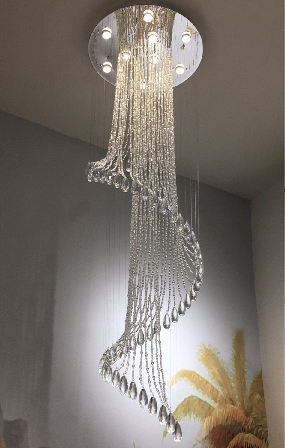 Mougins | Сhic Spiral Crystal Ceiling Led Chandelier, 23.6"By Miron Demid LLC