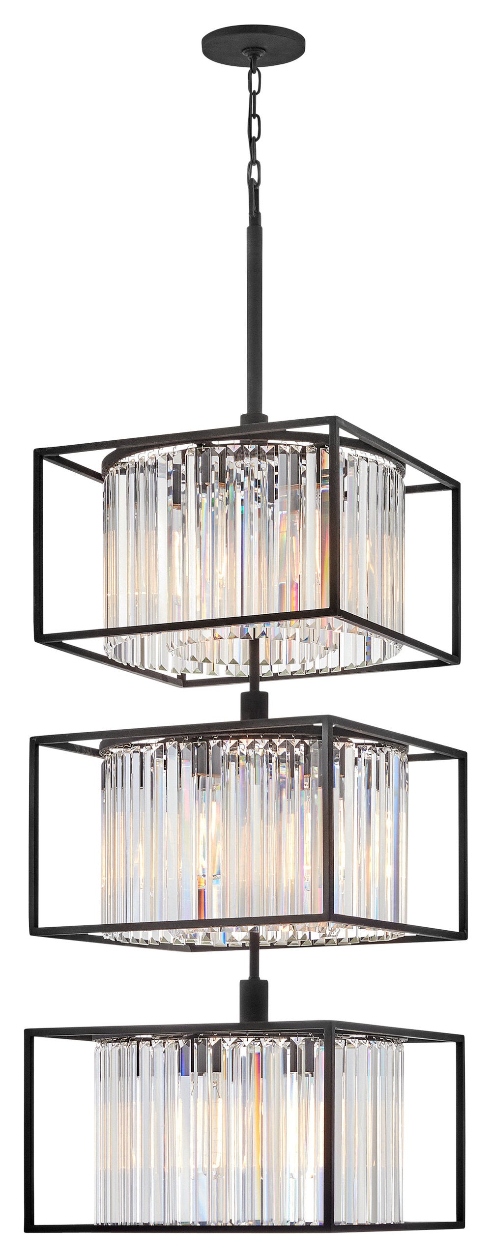 Hinkley 50.25" Giada Multi-Tier Modern Chandelier, Black + Prismatic CrystalsBy Hinkley