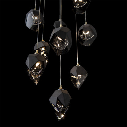 Chrysalis 9-Light Small Crystal Pendant Modern Brass Finish- Long, Black CrystalBy Hubbardton Forge