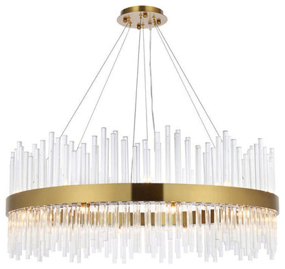 Elegant Lighting 3000D36 Dallas 20 Light 36"W Crystal Drum - Satin GoldBy Elegant Furniture & Lighting