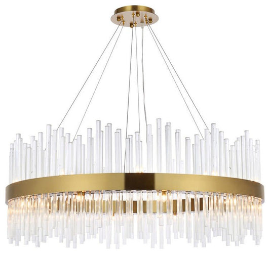 Elegant Lighting 3000D36 Dallas 20 Light 36"W Crystal Drum - Satin GoldBy Elegant Furniture & Lighting