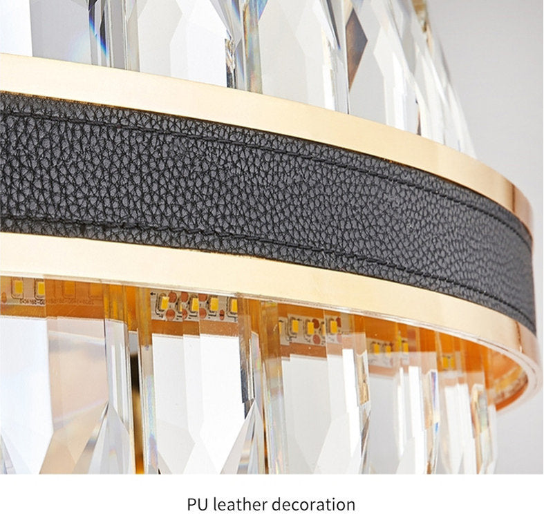 Caerano di San Marco | Postmodern Round Crystal Leather LED Chandelier, Dia31.4xh25.6", Cool LightBy Miron Demid LLC