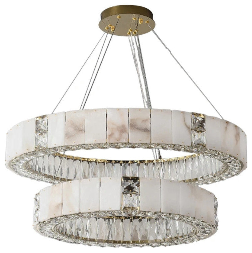 Natural Marble & Crystal Modern Chandelier, 31"By MORSALE