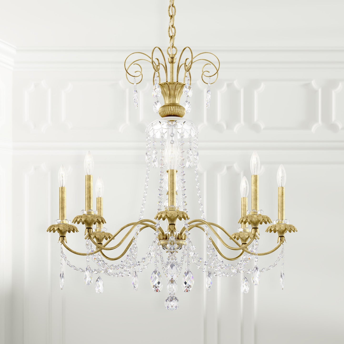 Schonbek At1008N-22H 8 Light Crystal Chandelier, Heirloom GoldBy Schonbek