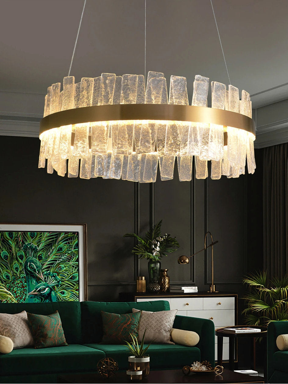 Kortrijk | Round Gold Glass Led Chandelier for Bedroom, Medium - Dia23.6" / 60cmBy Miron Demid LLC