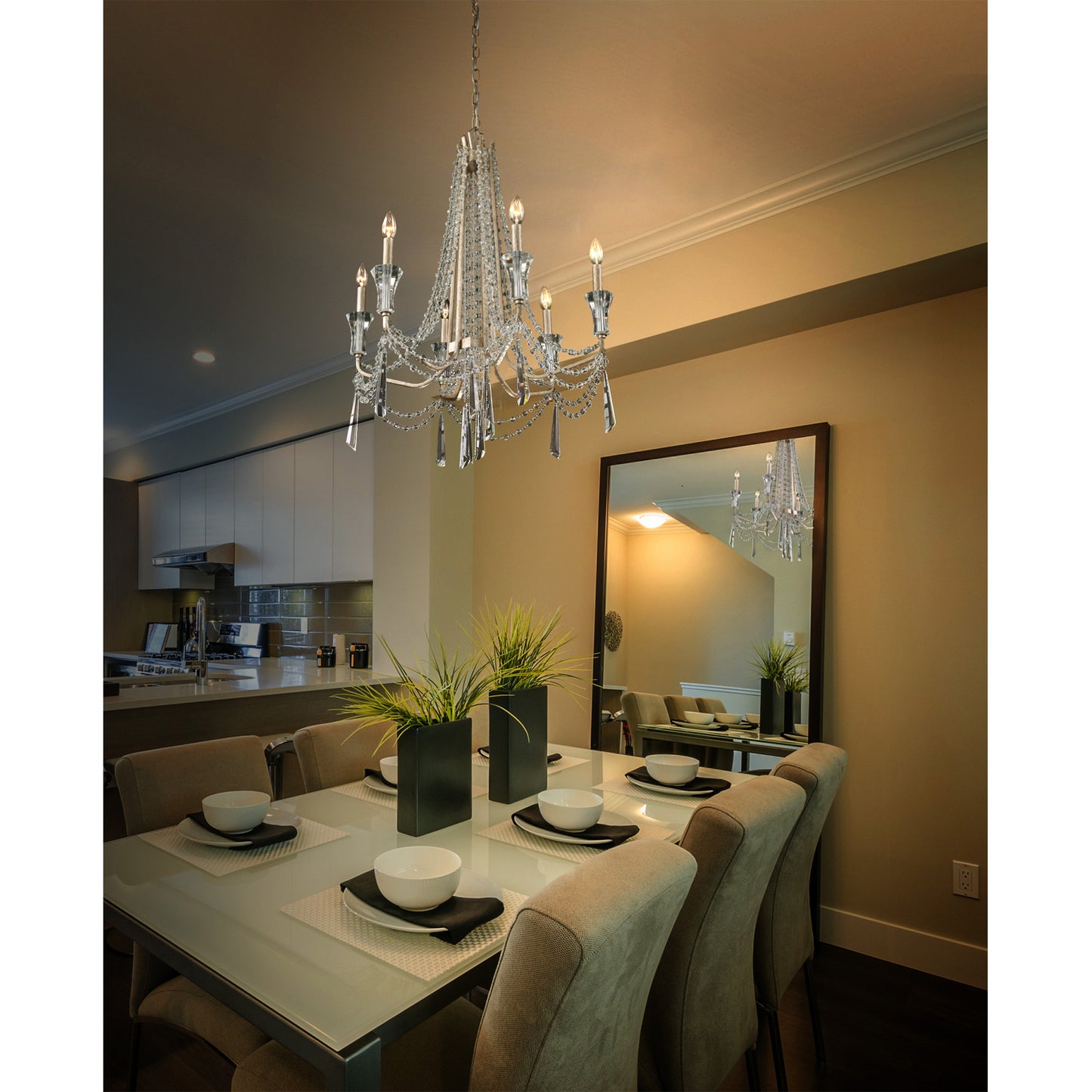 Barcelona 6-Lt Crystal Chandelier - Transcend SilverBy Varaluz