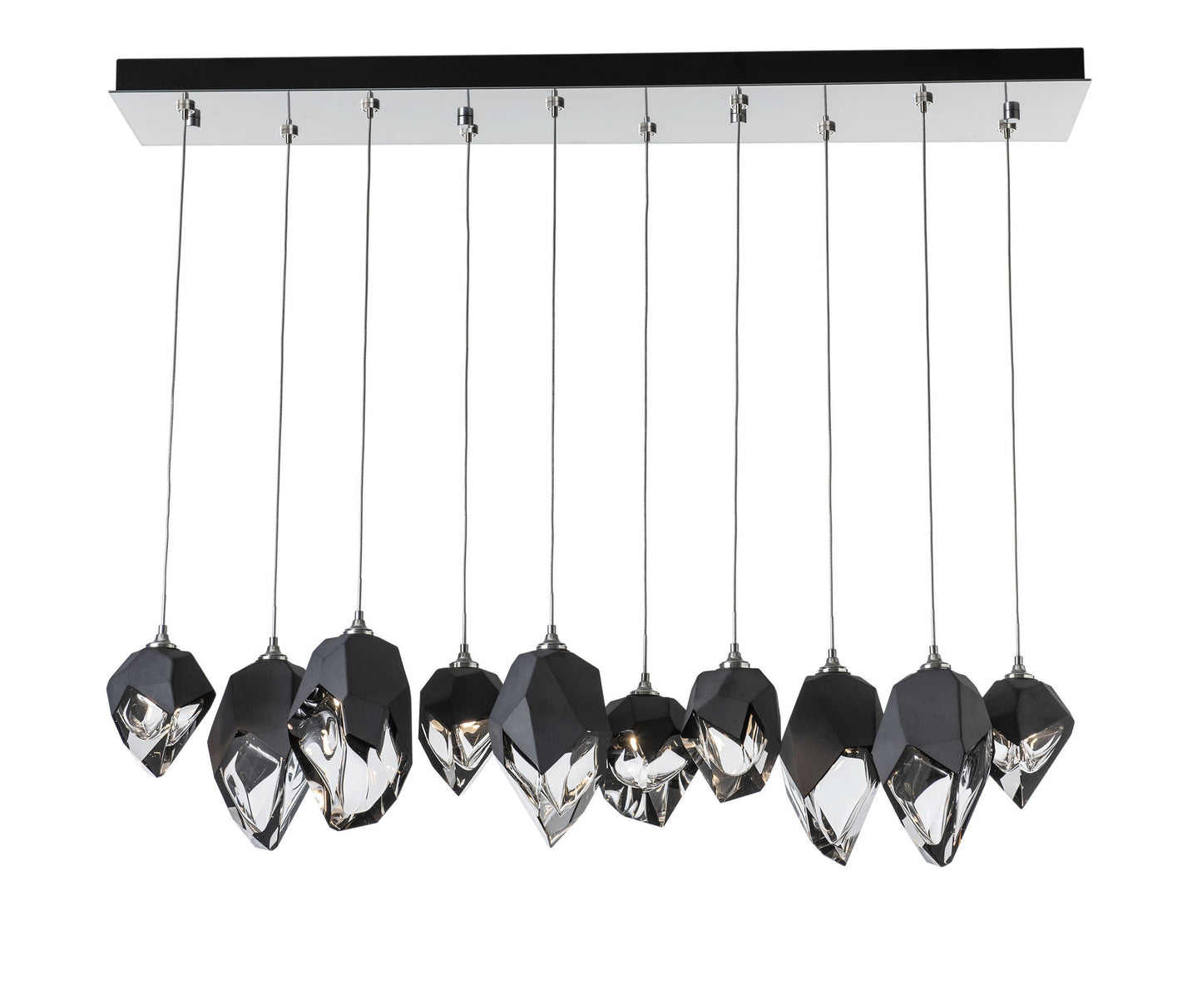 Chrysalis 10-Light Mixed Crystal Pendant Sterling Finish- Long, Black CrystalBy Hubbardton Forge