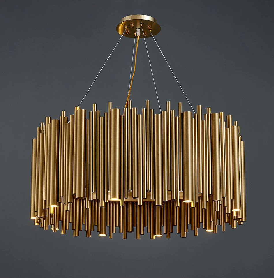 Genappe | Luxury Drum Gold Stainless Steel Chandelier, 19.7"By Miron Demid LLC