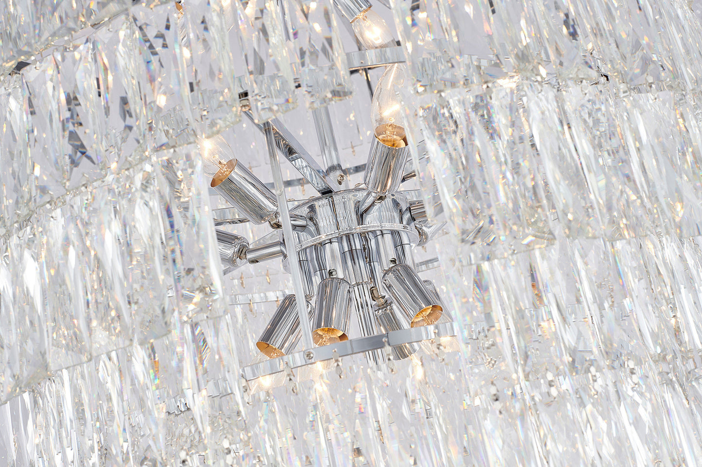 32" Chrome Metal 7-Tier Chandelier With Clear CrystalsBy Design Living