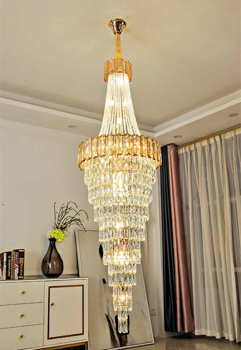 Saint-Auban | Luxury Elegant Crystal Chandelier For Stairway, Clear Crystal, Dia19.7"By Miron Demid LLC
