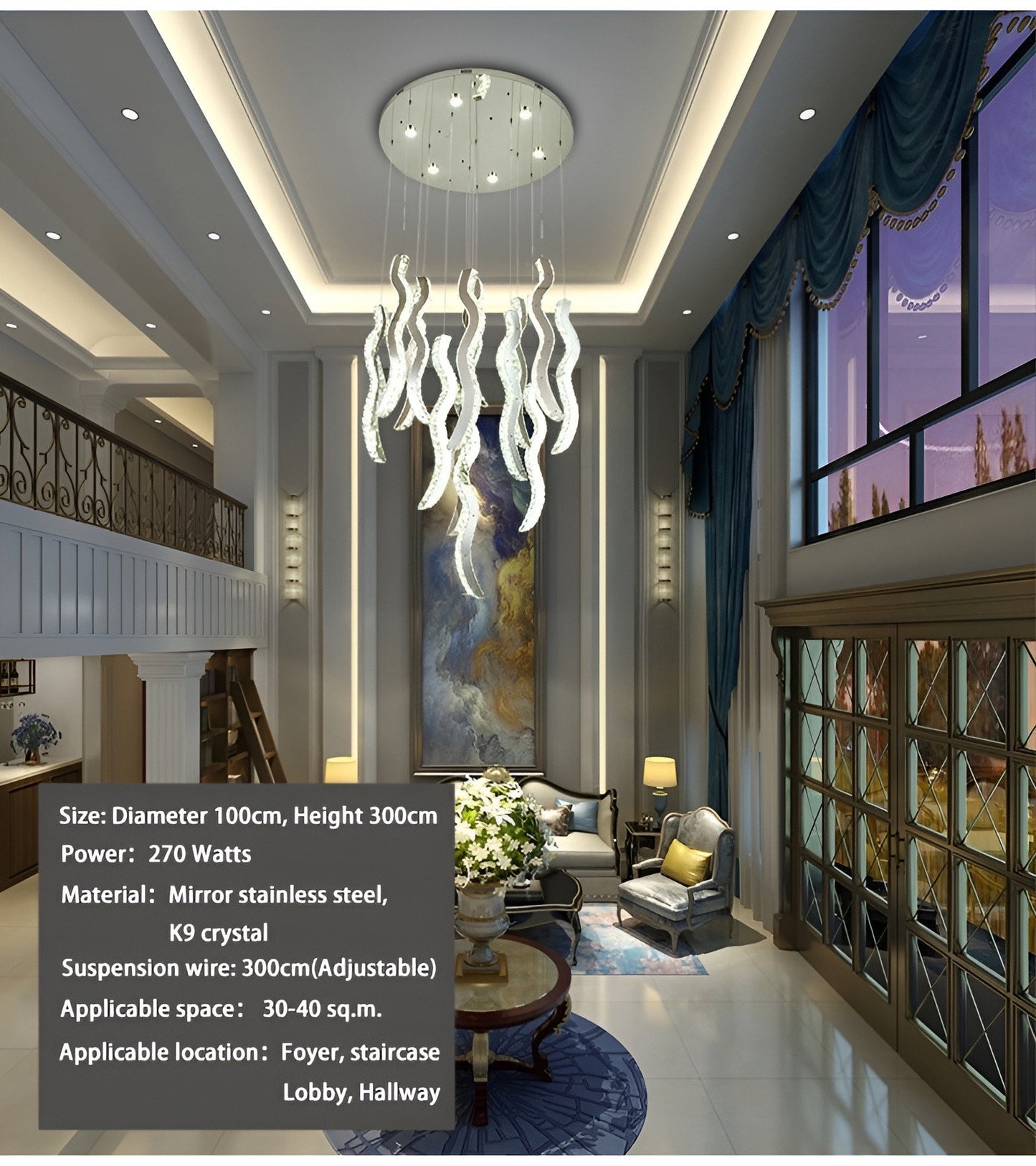 Menaggio | Gold Crystal Wave Light Fixture, Gold, 47.2'' (17 Lights)By Miron Demid LLC