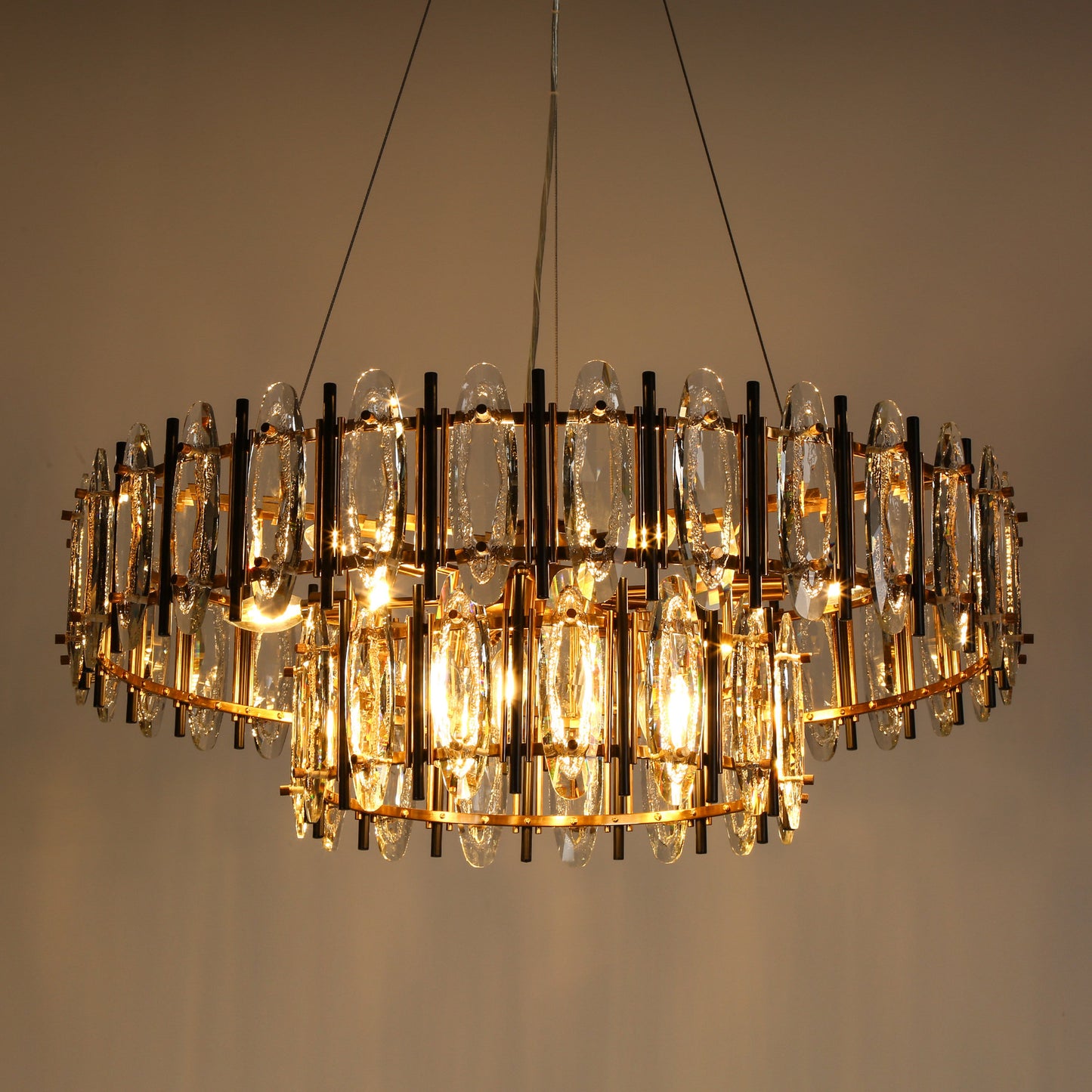 LNC Noctiflorous Gold Modern Tiered Crystal Lighting Fixture, 2-Tier ChandelierBy LNC