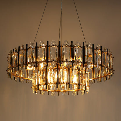 LNC Noctiflorous Gold Modern Tiered Crystal Lighting Fixture, 2-Tier ChandelierBy LNC
