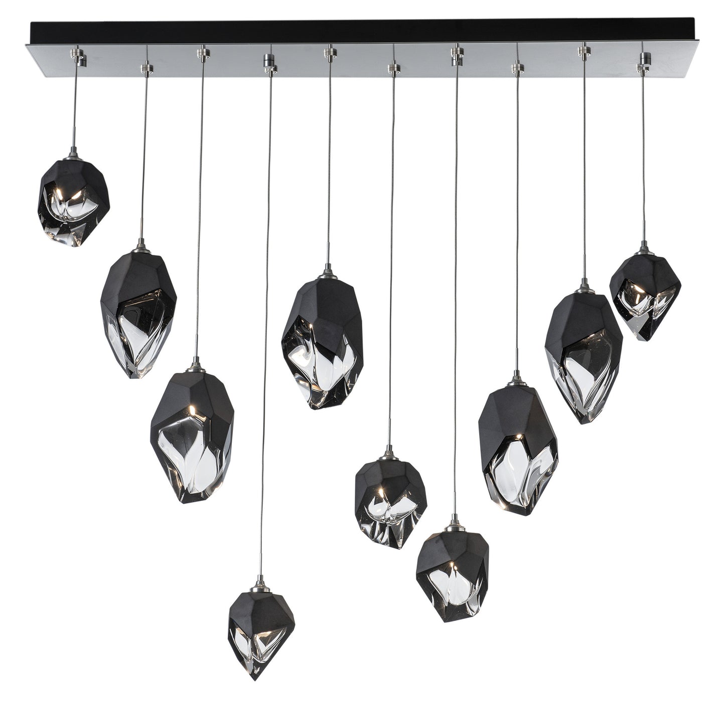 Chrysalis 10-Light Mixed Crystal Pendant Sterling Finish- Long, Black CrystalBy Hubbardton Forge