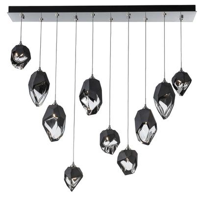 Chrysalis 10-Light Mixed Crystal Pendant Sterling Finish- Long, Black CrystalBy Hubbardton Forge