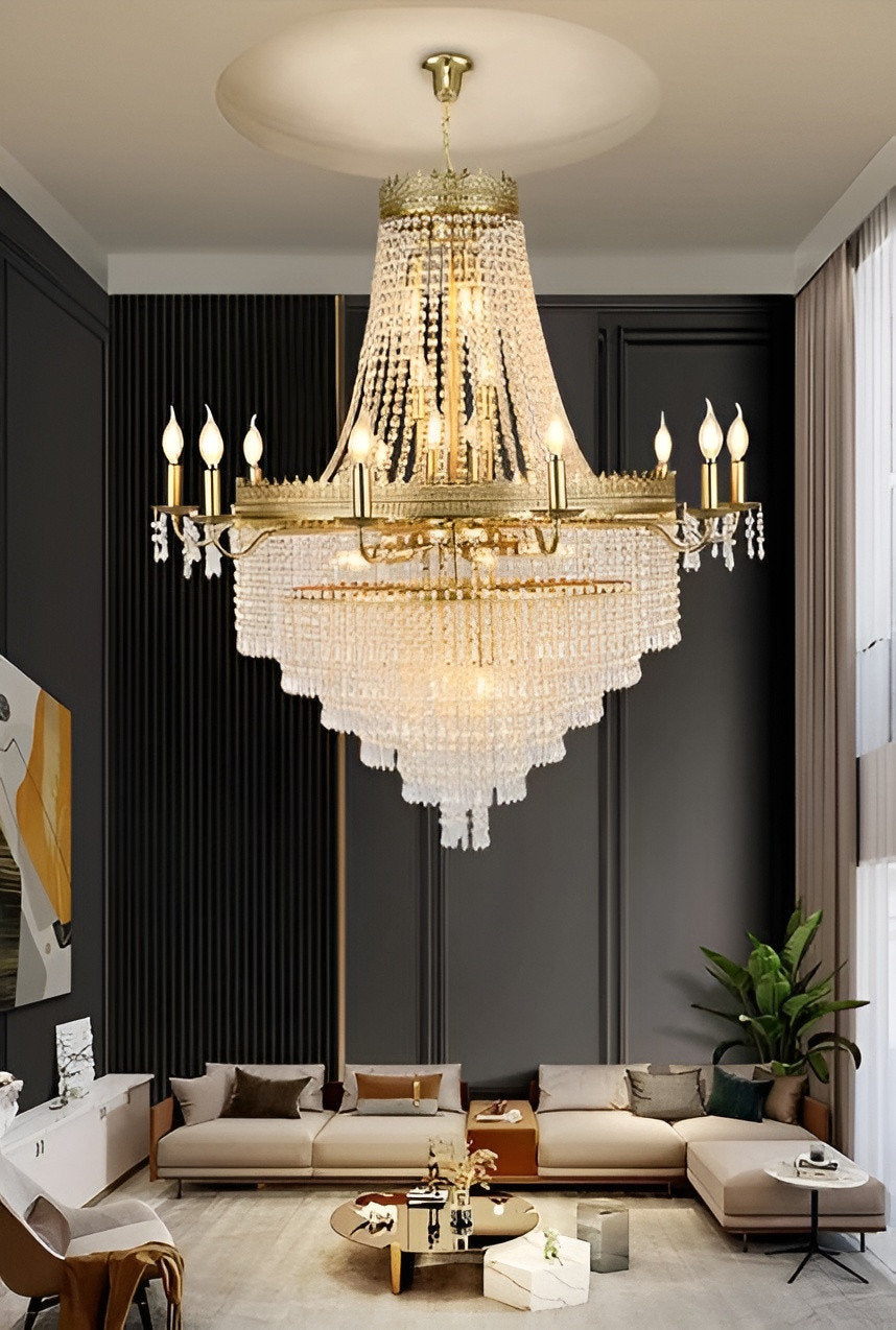 Opio | Classical Large Crystal Candle Ceiling Chandelier, Gold, Dia31.5" H38.6", Non-Dimmable, Warm LightBy Miron Demid LLC
