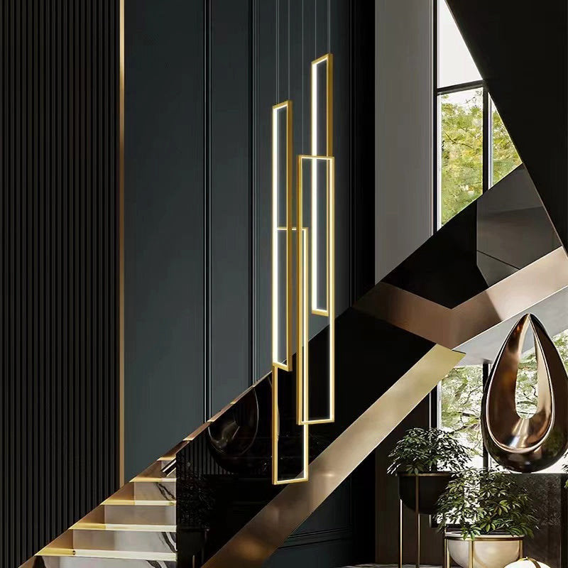 Lavagna | Ultramodern Rectangle Hanging LED Chandelier, Gold, 4 Lights (H157.5"), Cool Light, DimmableBy Miron Demid LLC