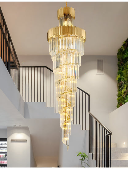 Trinite | Exclusive Long Gold Modern Crystal Chandelier, 23.6By Miron Demid LLC