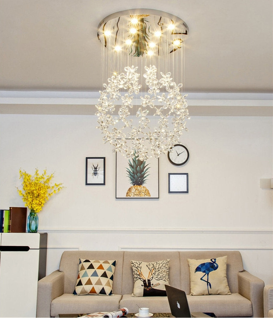 Spherical Ceiling Chandelier with Butterfly Crystals, D31.5xh78.7"By Miron Demid LLC