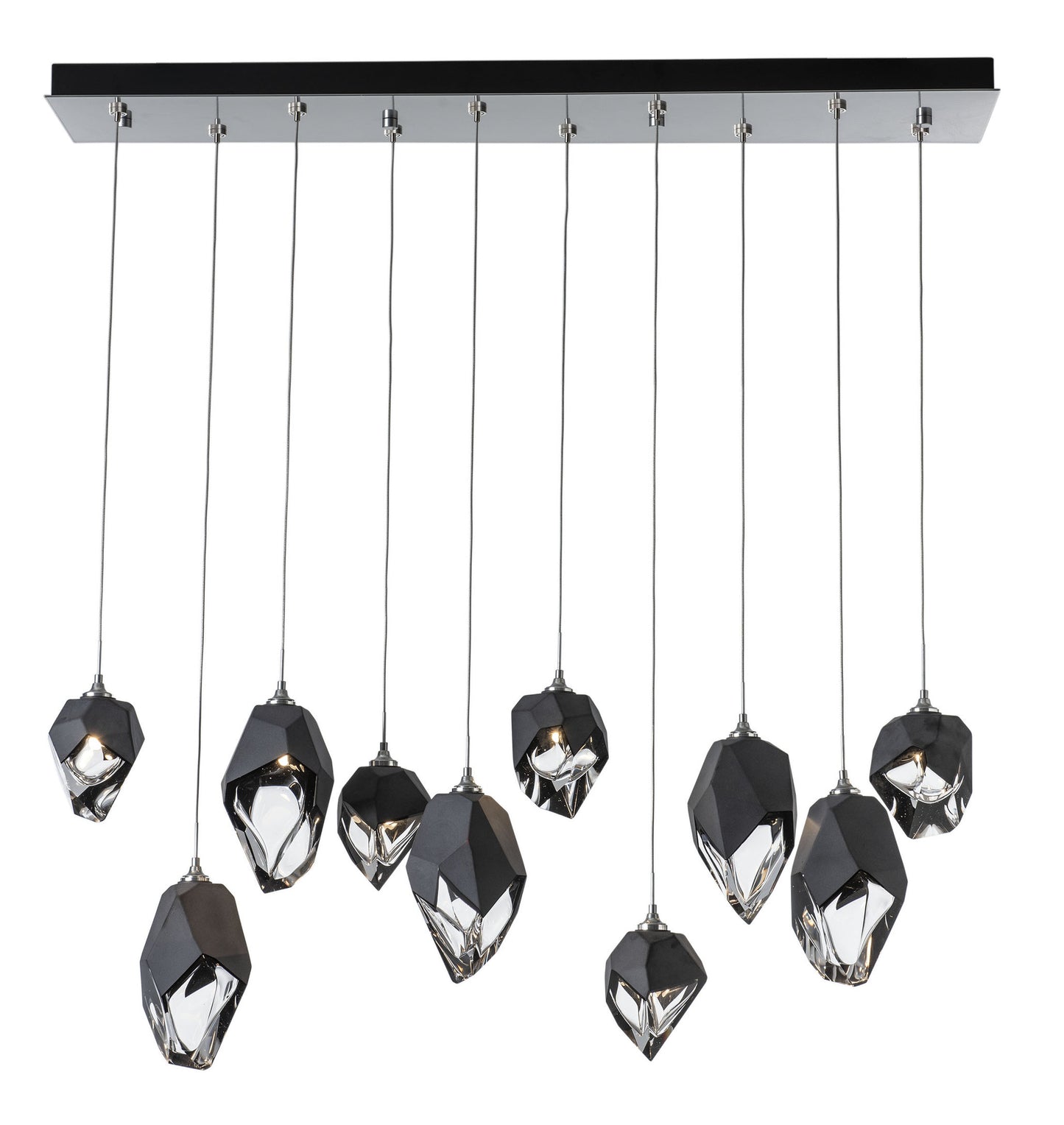 Chrysalis 10-Light Mixed Crystal Pendant Sterling Finish- Long, Black CrystalBy Hubbardton Forge