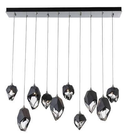 Chrysalis 10-Light Mixed Crystal Pendant Sterling Finish- Long, Black CrystalBy Hubbardton Forge