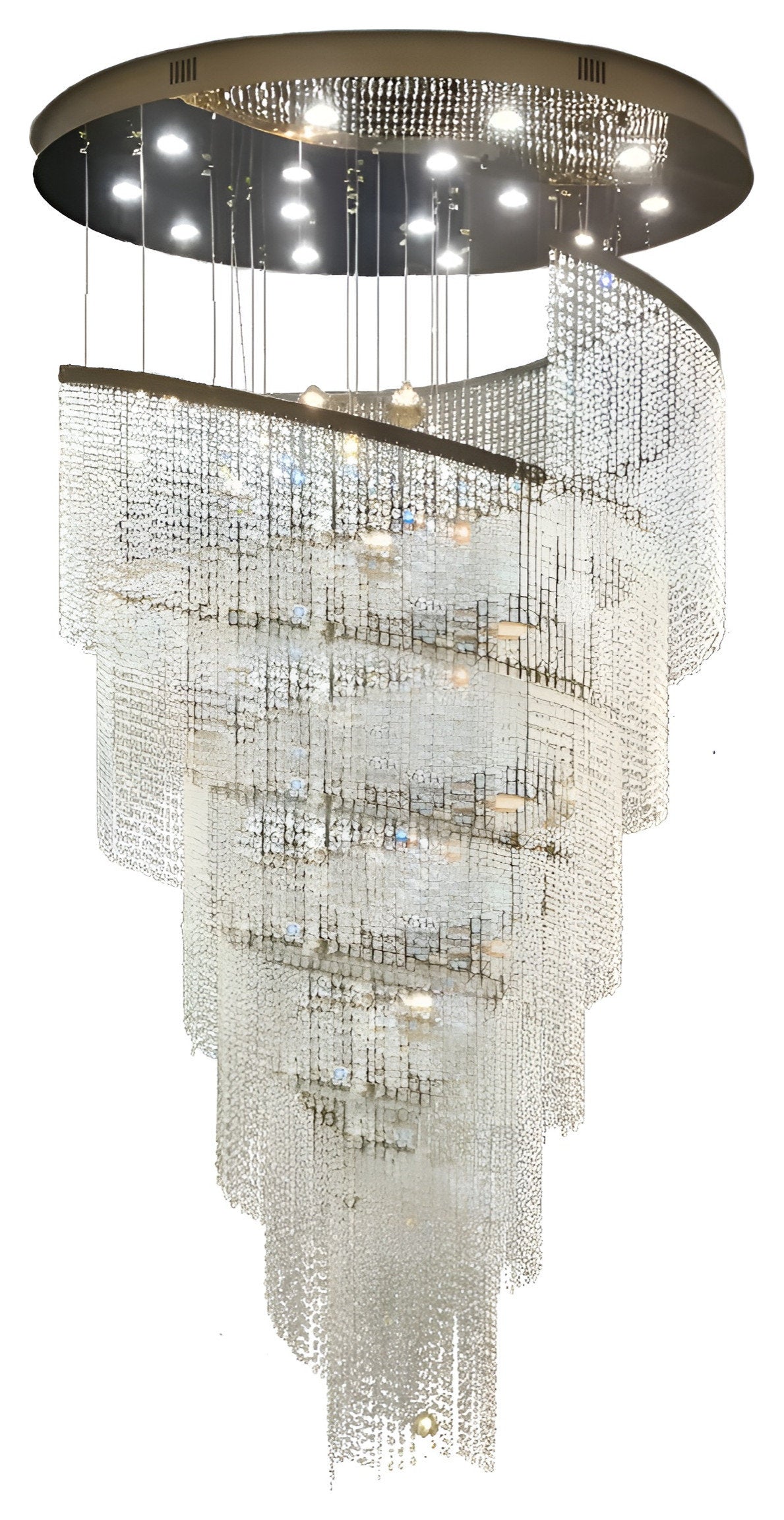 Falicon | Golden/Chrome Crystal Circular Spiral Chandelier, Chrome, Dia 39.4xh118.1", Dimmable, Cool LightBy Miron Demid LLC