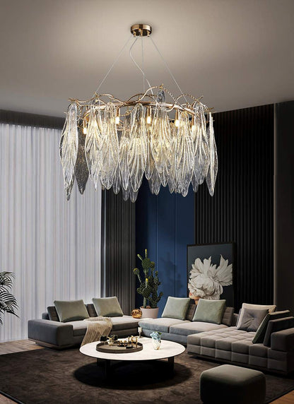 Alpette | Drum Gold Modern Crystal Glass Chandelier For Living room, Dia31.5"By Miron Demid LLC