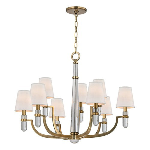 Brass Nine-Light Chandelier with Cream Shade