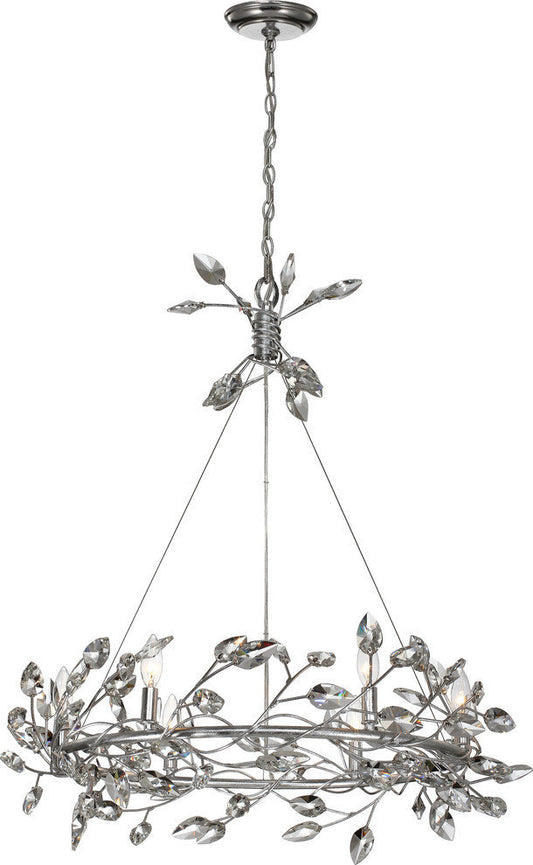 Misthaven Chandelier, Silver Leaf With Clear Crystal, LargeBy ZEEV LIGHTING