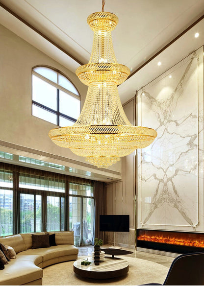Peille | Three-tier Luxury Hanging Gold Crystal Chandelier, 39.4''By Miron Demid LLC