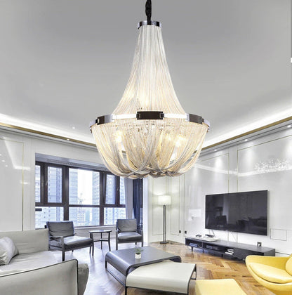 La Louviere | Silver Chain Chandelier for Living Room, 35,4"By Miron Demid LLC
