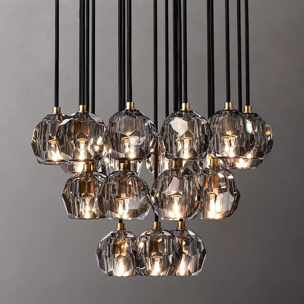 MIRODEMI? Consegudes | Round Grey LED Cut Crystal Ceiling Chandelier, Brass Finish, 23 LightsBy Miron Demid LLC