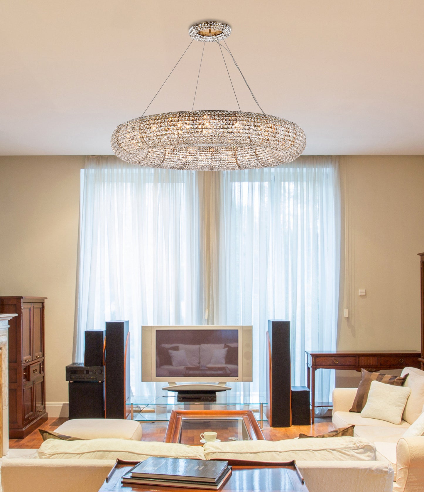 Elegant Lighting 2114G52/RC Paris 20 Light 52"W Crystal Ring - ChromeBy Elegant Furniture & Lighting