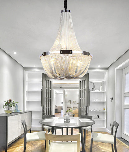 La Louviere | Silver Chain Chandelier for Living Room, 35,4"By Miron Demid LLC