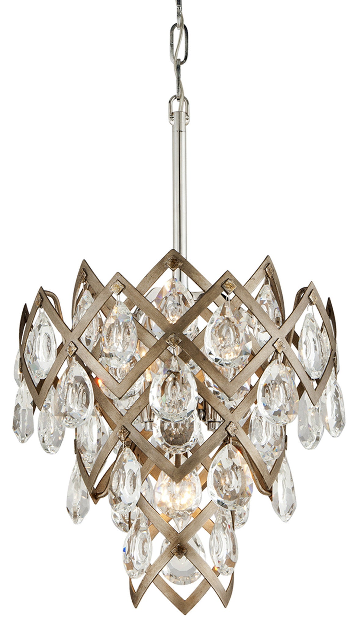 Tiara 3-Light Pendant, Small, Vienna Bronze, Clear Crystal DropsBy Corbett Lighting