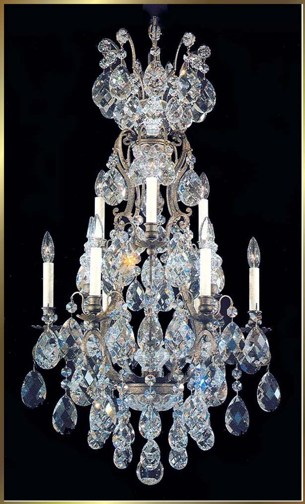 9 Light Versailles crystal Chandeliers dressed with crystal pendants