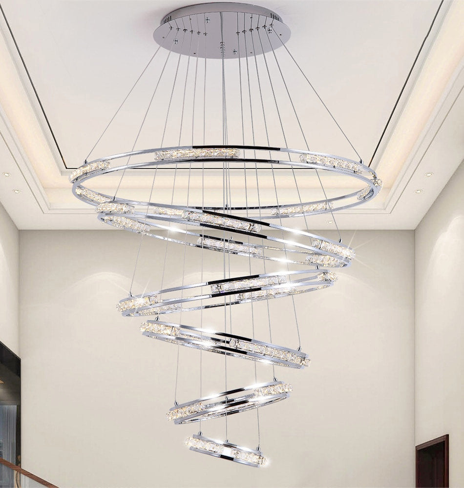 Verbania | Luxury Cascade Crystal Rings LED Chandelier, 33.5*27.6*21.7*15.8*9.8''By Miron Demid LLC