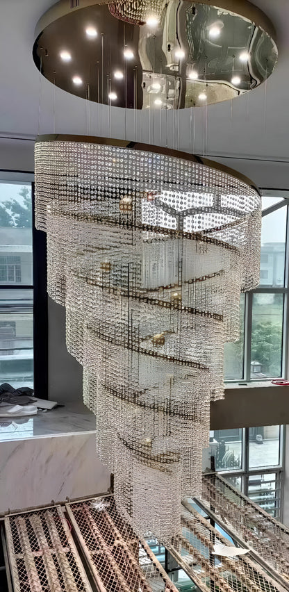Falicon | Golden/Chrome Crystal Circular Spiral Chandelier, Chrome, Dia 39.4xh118.1", Dimmable, Cool LightBy Miron Demid LLC